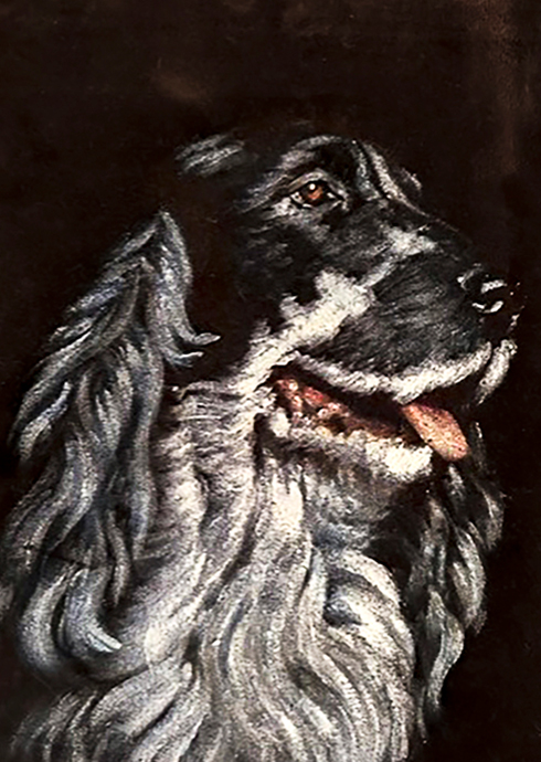 Peinture Mercier (1960-Mehun/Yèvre) Peinture sur velours d'épagneul